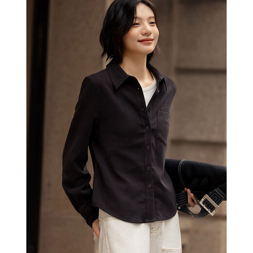 Demana Mocha Mist Winter Retro Style Warm Brushed Shirt Design Pocket Loose Shirt Women's Top