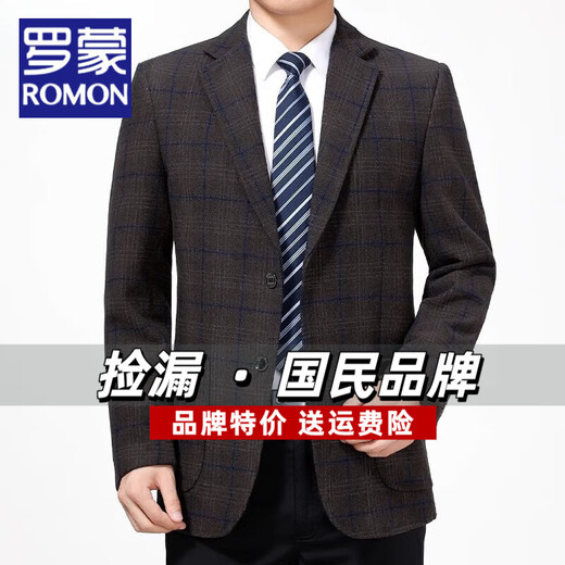 ROMON middle-aged men's suits 2025 autumn and winter dad wool woolen single suit business casual plaid suit jacket men 208-gray M 170 (weight 120-135Jin Jin equals 0.5 kg)