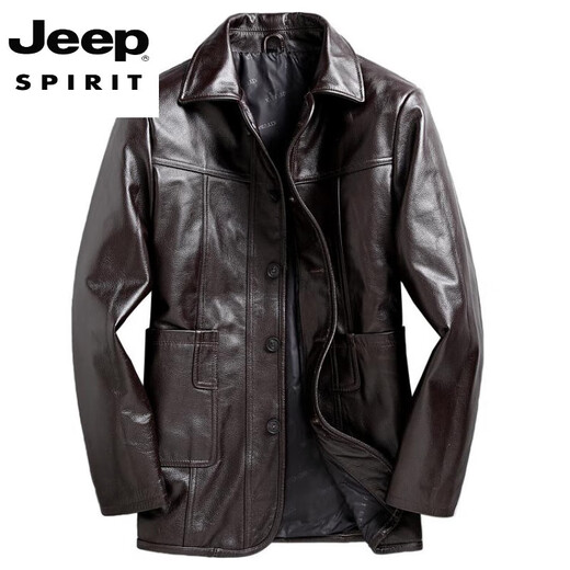 JEEP SPIRIT осенне-зимняя кожаная куртка мужская деловая повседневная мужская кожаная куртка средней длины с лацканами модная мужская кожаная куртка большого размера черного цвета первый слой 1096 стиль M 170