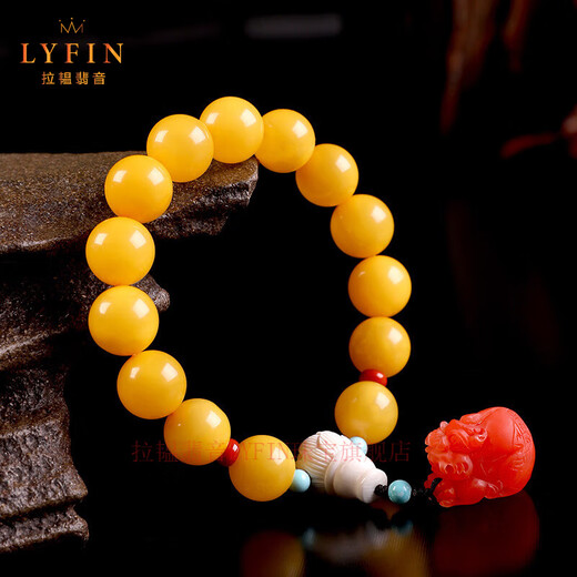 La Yun Feiyin Baltic Sea natural amber chicken fat yellow beeswax bracelet for men and women single circle southern red Pixiu bracelet round bead jewelry about 12mm (with certificate)