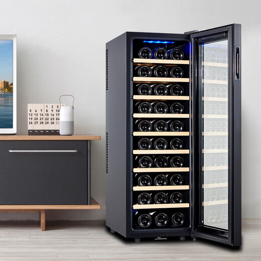 Oniric wine cabinet, home smart thermostatic refrigerator, solid wood shelf with lock, wine storage cabinet, black series, 30 pieces, metal lock