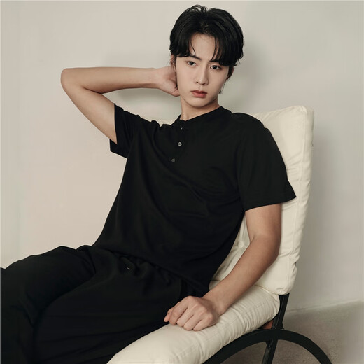 Giordano Korean same style Henley shirt men's summer pure cotton solid color Henley collar short-sleeved T-shirt for men 01025564