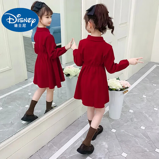 Disney (Disney) Girls Dress Autumn 2024 New Style Children's Winter Skirt Autumn Red Girls Long Sleeve Princess Dress Red-6129 120 Recommended 110-120cm 3 years old - 4 years old cm