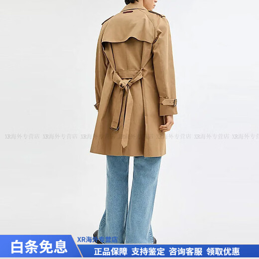 蔻驰（COACH）时尚百搭潮流翻领双排扣束腰长袖风衣男款圣诞节礼物 卡其色 S