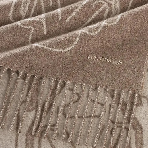 Hermes (HERMES) 26th new TeteEquestre two-color pattern design cashmere Year of the Horse scarf for men and women, New Year gift, taupe H393398T 01 25*170cm