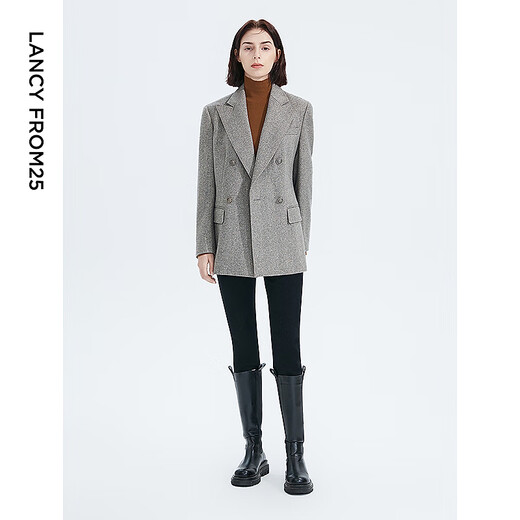 Langzi wool retro shoulder pad temperament gray suit jacket high-end professional formal design suit winter light gray 2 L