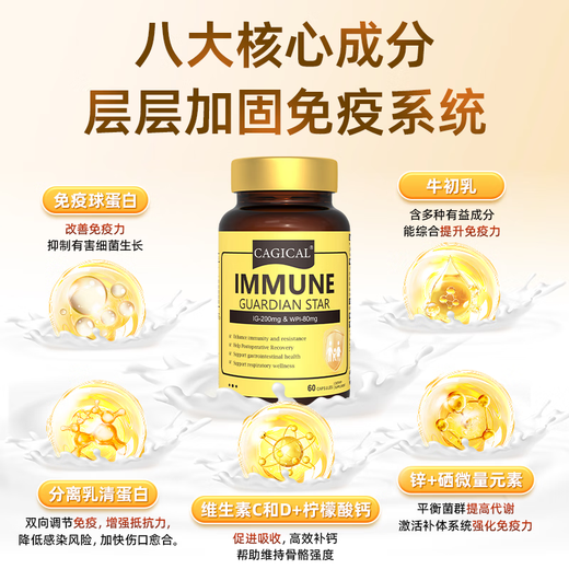 Immunoglobuline de colostrum bovin CAGICAL combinée à des aminopeptides de rate pour renforcer l'immunité et améliorer la résistance. Complément nutritionnel de récupération postopératoire 60 gélules