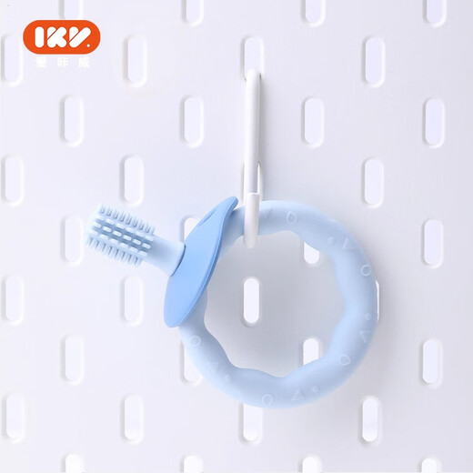 IKV donut teether baby silicone teether can be boiled and chewed softly for babies 0-6-12 months blue + storage box