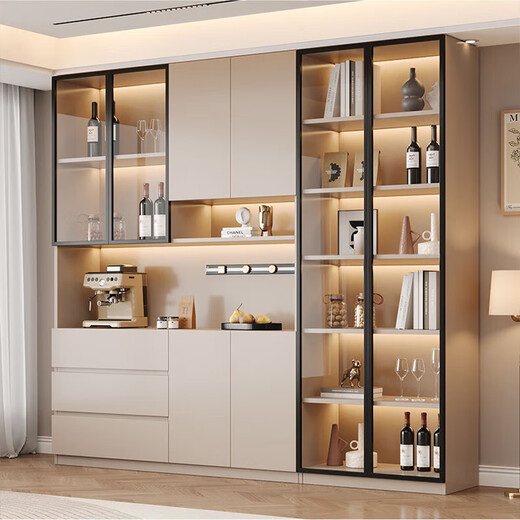 Yingtaoge sideboard living room integrated storage modern solid wood wall wine cabinet multi-functional customized floor standing light luxury small tea cabinet 120*42*220cm style 16 solid wood comes with track socket khaki regular style