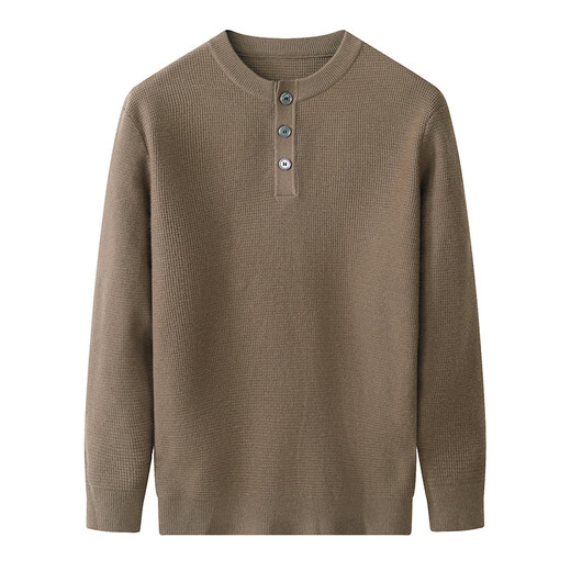 Autumn and winter warm and high-end Henry collar wool knitted bottoming shirt men's business casual pullover low-neck sweater for men earth brown M