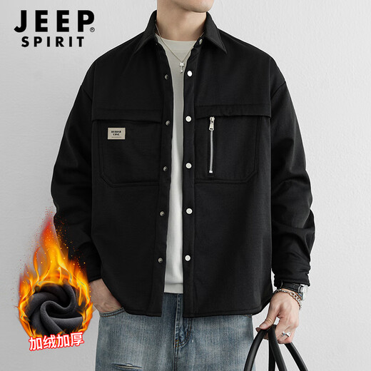 JEEP SPIRIT Jeep shirt men's long-sleeved autumn and winter velvet warm shirt men's loose versatile jacket casual top men's clothing