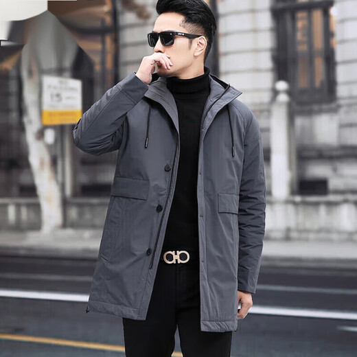 柒牌商柜同款春秋男士风衣中长款连帽服商务翻领休闲派克服青年男装 黑色 L 175