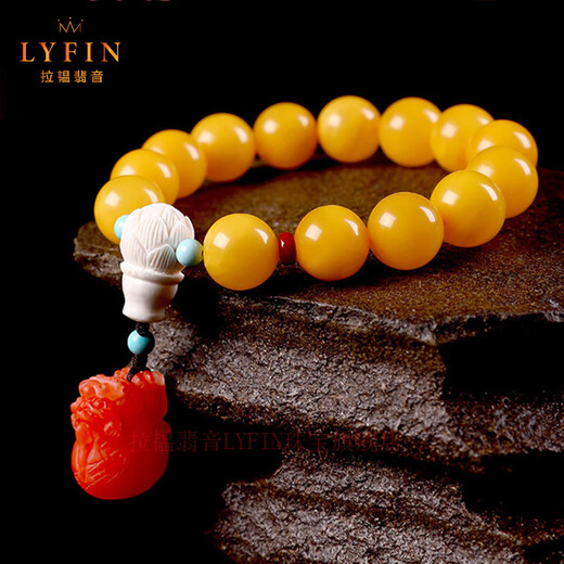 La Yun Feiyin Baltic Sea natural amber chicken fat yellow beeswax bracelet for men and women single circle southern red Pixiu bracelet round bead jewelry about 12mm (with certificate)