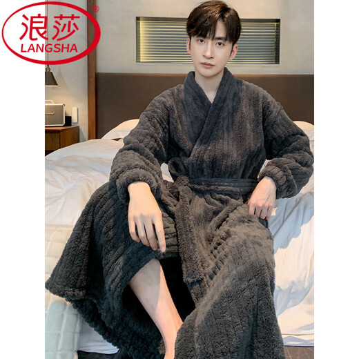 LangSha (LangSha) Nightgown Women's 2025 New Couple's Nightgown Thick Extra Long Flannel Bathrobe Coral Velvet Nightgown Men's Bathrobe Home Clothing Women's M