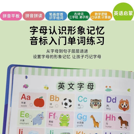 有声挂图幼儿童智力开发早教机会说话故事书学习点读机小孩孩玩具 花色中英文点读书47面+语数英点读书