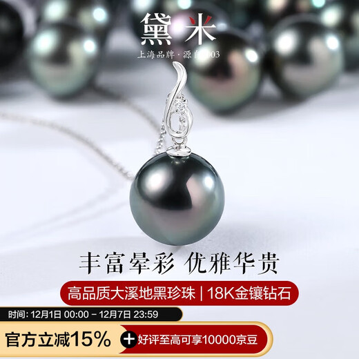 Demi 18K gold Tahitian seawater black pearl necklace 10-11mm perfect round high quality pendant birthday gift