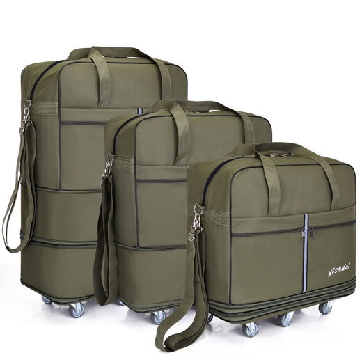 AIFENGGE 158 aviation checked bag wheeled luggage bag large-capacity travel bag women's moving suitcase folding travel bag 42-inch green four-layer extended S comes with a strap and 2 explosion-proof belts three-steel plate universal silent 6-wheel free code lock