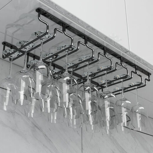 Jieyunmao simple red wine glass holder upside down household goblet holder hanging creative wine cabinet wine glass display rack hanging cup rack 6 slots long 66.5cm deep 22.5cm black