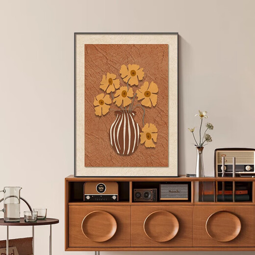 Французская ретро хурма хурма Ruyi сервировка стола живопись античный стиль гостиная подвесная живопись ресторан спальня элитный теплый дом декоративная живопись ботанический арт-D 30*40 ткань узор пленка из алюминиевого сплава черная рамка