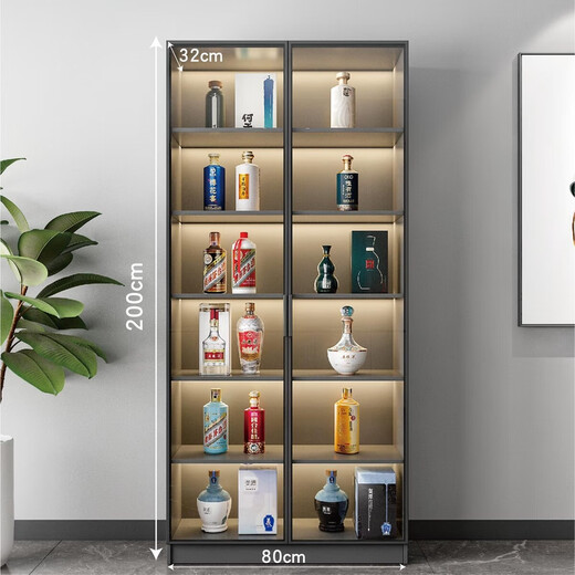 Zhong Zhanggui glass small wine cabinet living room wall display cabinet storage cabinet light luxury red wine cabinet household small wine storage cabinet 80x32x200 double door glass dark gray delivery to home