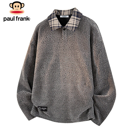 Paul Frank long-sleeved T-shirt men's winter chenille sweatshirt men's casual POLO shirt men's jacket dark gray XL