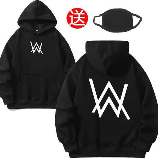 Ji Mi Alan Walker alanwalker three-piece set Jiahao same style DJ trendy autumn and winter hooded men's handsome sweatshirt winter Jiahao same style sweatshirt - black plus velvet M 80-100Jin Jin equals 0.5 kg