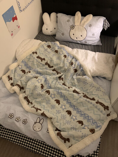 Pupan 2025 New Milk Velvet Blanket Thickened Lamb Velvet Multifunctional Small Blanket Sofa Nap Cover Ins Style Fair Isle Puppy Blue High Quality Quick Release Children 70x100cm Soft Milk Velvet | Skin Friendly and No Shedding