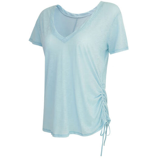 Fitness girl summer thin yoga wear short-sleeved loose slimming Pilates training blouse quick-drying sports upper blue S S