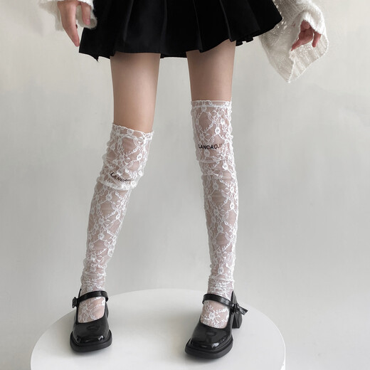 2023 Spring and Autumn New Style Letter Embroidered LOGO Lace Stockings Pile Calf Socks Women's Over-the-Knee High Socks Boot Socks White