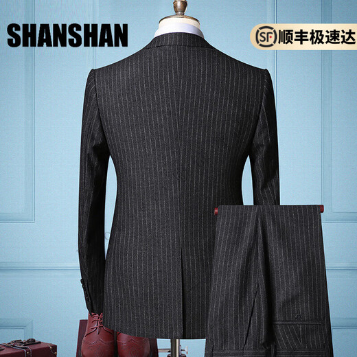 SHANSHAN light luxury brand 2025 new men's suit slim fit wedding groomsmen business suit suit for men gray stripes L 170