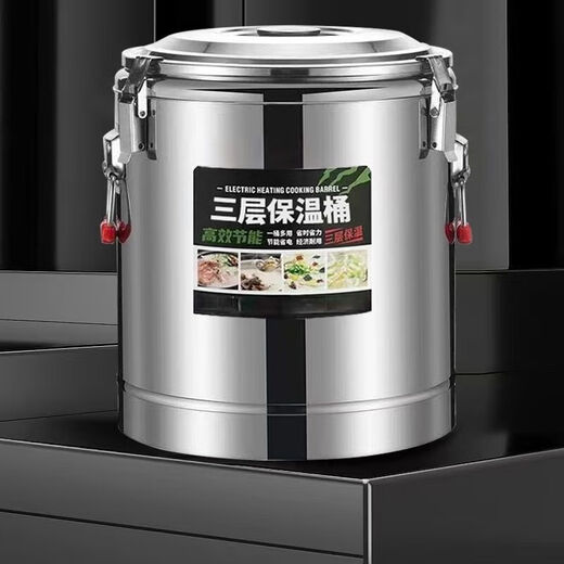 Baichao three-layer insulated bucket for commercial stalls, large capacity stainless steel insulated rice bucket, tea and soup bucket with faucet, ice powder bucket, water capacity 12Jin Jin is equal to 0.5kg, super thermal insulation without faucet