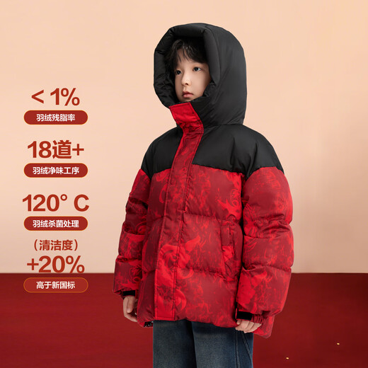 Zuoxi boys' down jacket winter thickened and warm 2025 new children's red three-proof bread jacket red 160