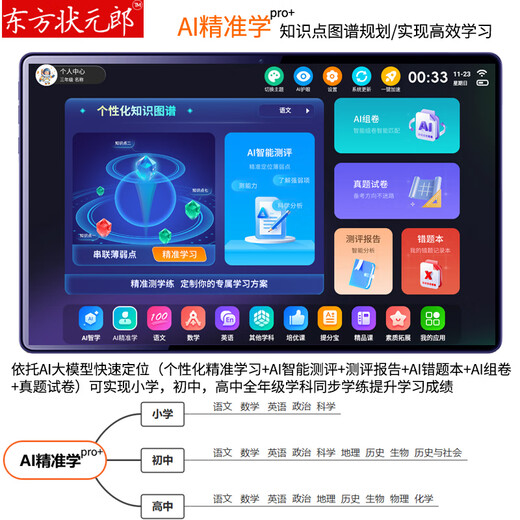 Oriental Zhuangyuanlang Learning Machine Tablet Deepseek English Point Reading Machine AI Elementary School Middle and High School Textbook Synchronization 2026 Tutoring Machine Literacy and Child Accompanying Learning Early Learning Training Machine 5G Speedy Network Smart Blue + AR Smart Eyes + AI Eye Protection Tifenbao 16G + 512G High Upgrade Version + AI Solution to Original Questions + Composition Comments