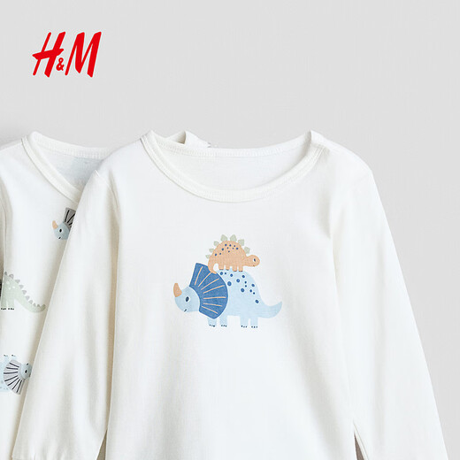 H&M Spring Children's Clothing Baby Boy 2 Set Printed Cotton Pajamas Set 1106722 White/Dinosaur 90 90/48 (12-18M)