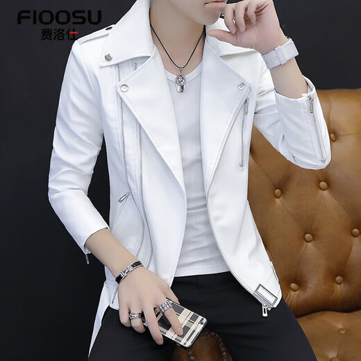 Fellows Youth Personalized Short Leather Jacket Men's Motorcycle Leather Jacket Seasonal Handsome Casual Hairstylist Non-Mainstream Jacket 8203 Black M (90-105Jin Jin is equal to 0.5kg)