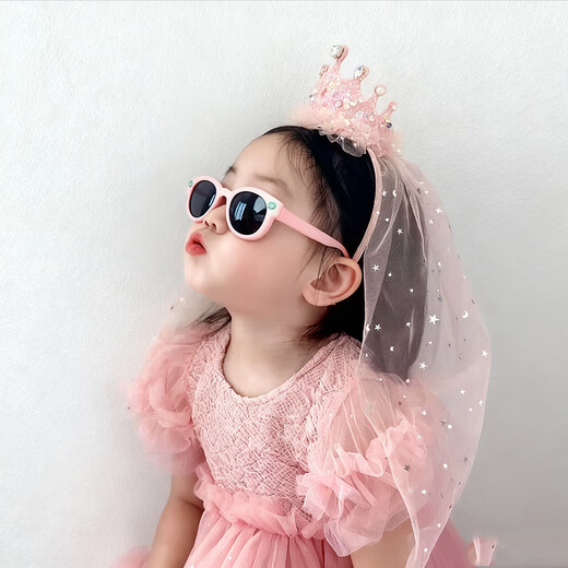 Bai Qixin's baby girl's birthday headdress is shiny and high-end, children's veil headband, cute crown hairpin, girl's veil hair accessories, apricot white veil sequined headband