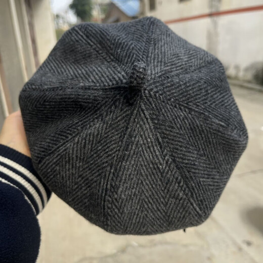 Fangtou pumpkin hat for middle-aged men, beret octagonal hat, doctor's hat, pumpkin hat for men, middle-aged and elderly hats, black woolen S small size (55-56)