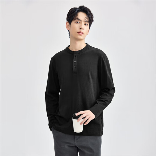 Giordano Henry shirt men's autumn and winter new pure cotton solid color bottoming shirt Henry collar long-sleeved T-shirt men 13025615