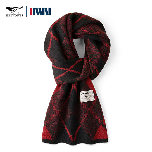 SEPTWOLVES men's scarf 100% cashmere warm and thickened high-end birthday gift for boyfriend and husband scarf gift box packaging black and red 100% cashmere + exquisite gift box