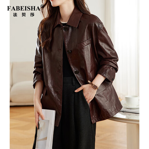 Fabersa brand autumn 2025 oil wax sheepskin popular high-end Maillard genuine leather leather jacket women's mid-length coat women's oil wax leather jacket S recommended 80-110Jin Jin equals 0.5 kg