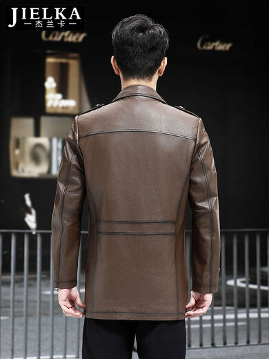 Jeranka autumn and winter new Haining genuine leather jacket for men, first-layer cowhide mid-length genuine leather windbreaker, fashionable casual jacket for men, brown L 170L