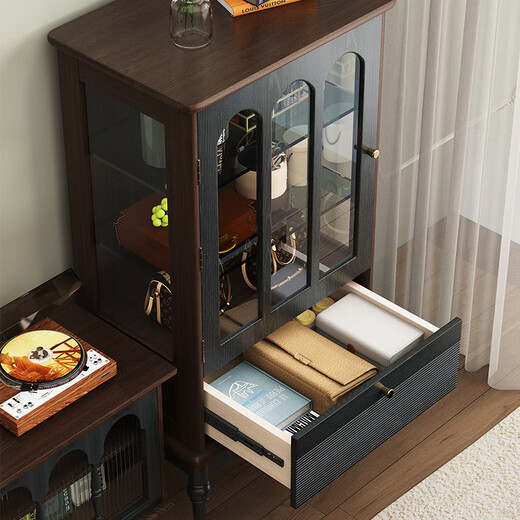 Zhong Zhang Guan French retro solid wood glass wine cabinet small apartment living room wall display cabinet American home side cabinet 2 Minosun TV cabinet