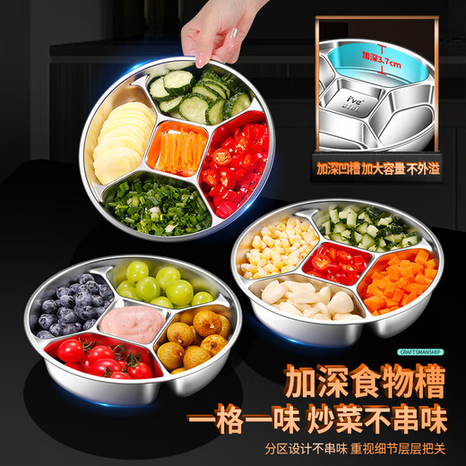 I VE316L stainless steel divided plate for kitchen onion, ginger and garlic ingredients divided plate for deepening hot pot side dish tray. Upgraded and thickened 316L all-steel-five-compartment plate for food preparation-dipping-separating-food supplement-steaming tray.