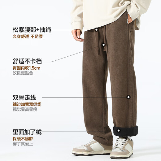 Mark Huafei Chenille Scimitar Pants Men's 2025 New Warm Trousers Loose Velvet Thickened Casual Pants Khaki XL