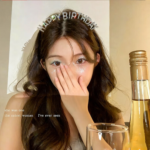 Bangboshi Birthday Headband Internet Celebrity Birthday Headband Hat Photo Props Personalized Hair Accessories Headdress Temperament Birthday Headband Silver