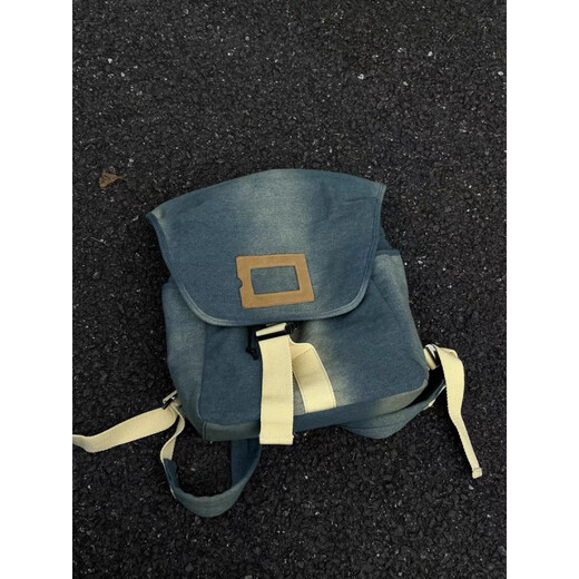 Ye Yubian bag, homemade fashionable washed contrast denim hand-held backpack, simple casual large-capacity backpack, denim color