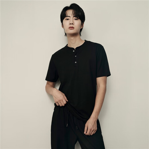 Giordano Korean same style Henley shirt men's summer pure cotton solid color Henley collar short-sleeved T-shirt for men 01025564