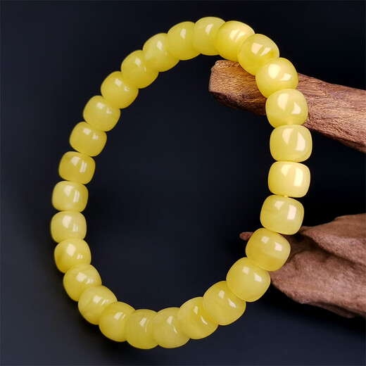 Amber Pai, one thing, one picture, one certificate, beeswax bracelet, natural amber bracelet, women's style, Russian chicken fat yellow, bucket beads, bracelet, 8.17g, about 7.5*6.5mm