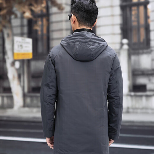 柒牌商柜同款春秋男士风衣中长款连帽服商务翻领休闲派克服青年男装 黑色 L 175