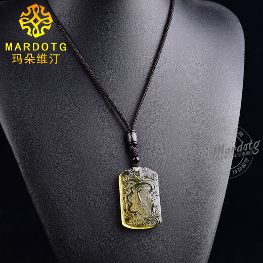 MARDOTG Citrine Pixiu Pendant Wushi Brand Amulet Pendant Wealth Pixiu Crystal Necklace Gift